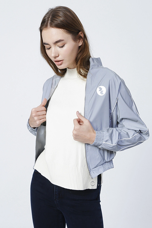 Sweaters K-Shine Dik Yaka Crop Düz Gümüş Kadın Mont