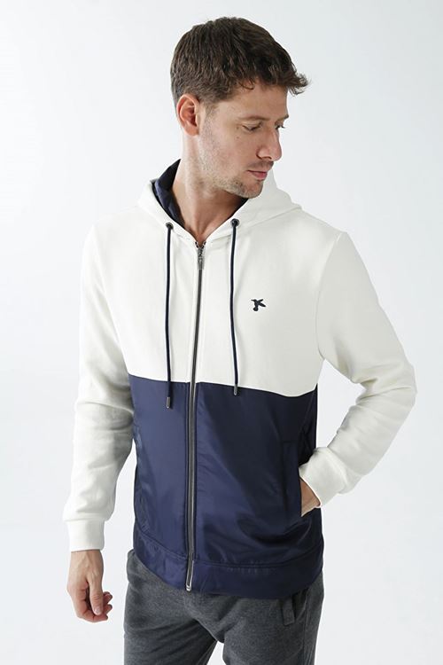 Fabrika Kapüşon Yaka Düz Ekru Erkek Sweatmont