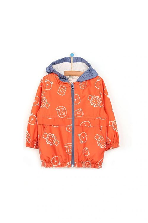 Midimod Basic Turuncu Desenli Kapüşonlu Yağmurluk Erkek Bebek 1 Yaş