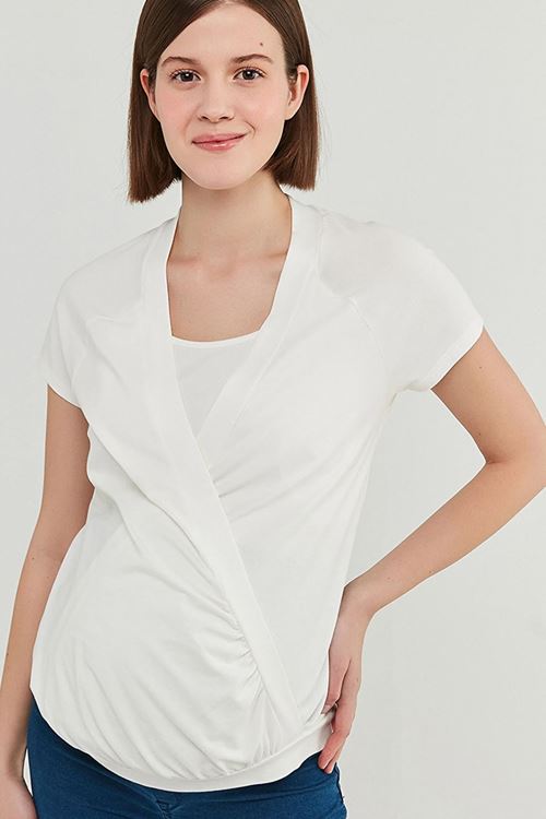 Oxu ekru pamuk Kısa Kollu Hamile Tişört