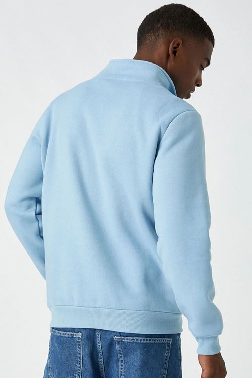 koton mavi Fermuarlı Sweatshirt Dik Yaka